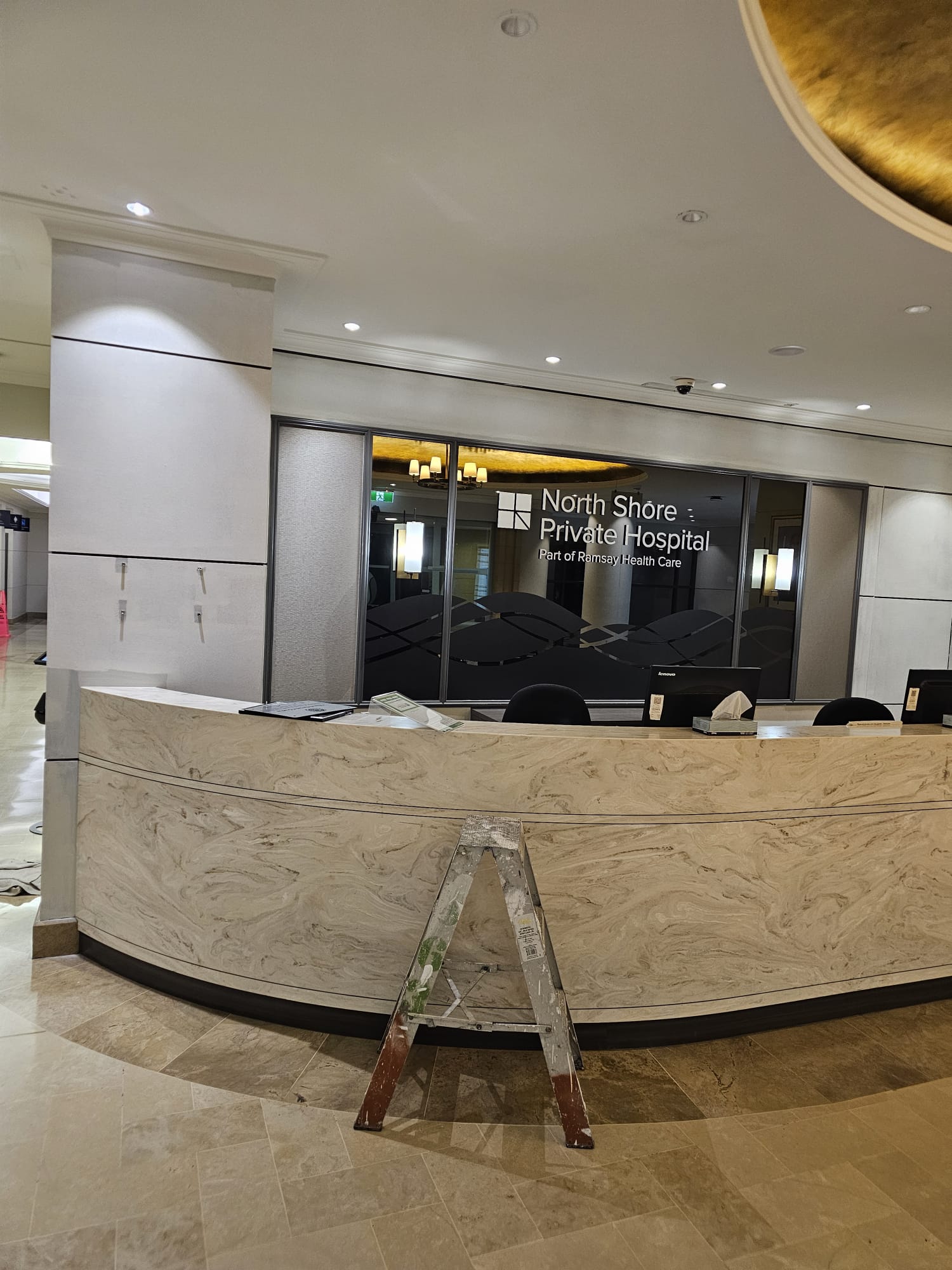 Freshly painted reception and foyer at North Shore Private Hospital